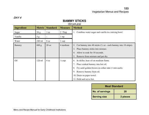 Menu and Recipe Manu.. - The Early Childhood Commission