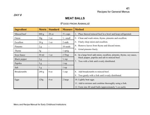 Menu and Recipe Manu.. - The Early Childhood Commission