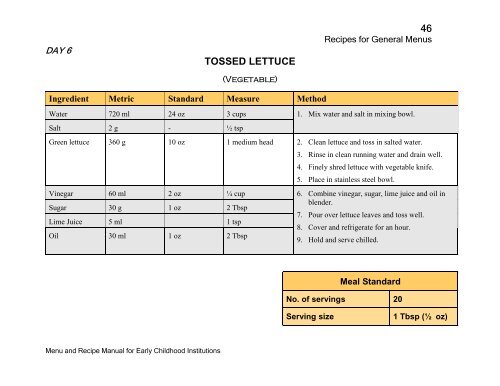 Menu and Recipe Manu.. - The Early Childhood Commission