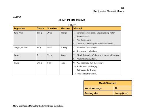 Menu and Recipe Manu.. - The Early Childhood Commission