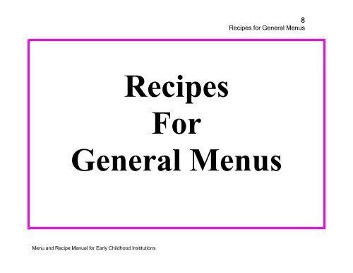 Menu and Recipe Manu.. - The Early Childhood Commission