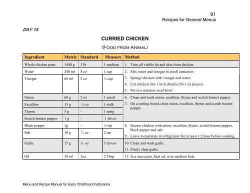 Menu and Recipe Manu.. - The Early Childhood Commission