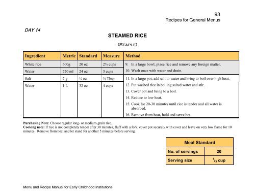 Menu and Recipe Manu.. - The Early Childhood Commission