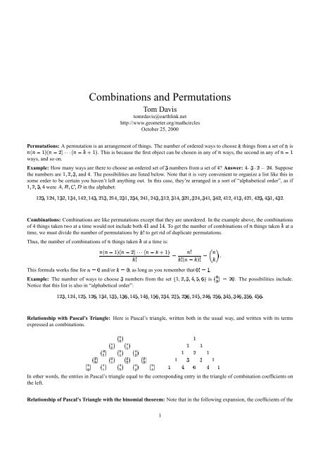 Combinations and Permutations - Home Page -- Tom Davis