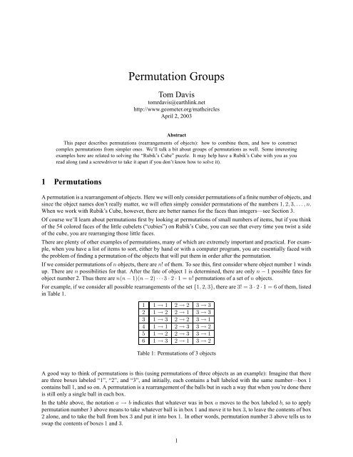 Permutation Groups - Home Page -- Tom Davis