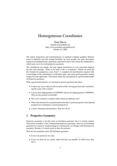 Homogeneous Coordinates - Home Page -- Tom Davis