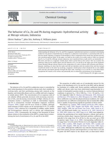 The behavior of Cu, Zn and Pb during magmatic ... - Le Geotop