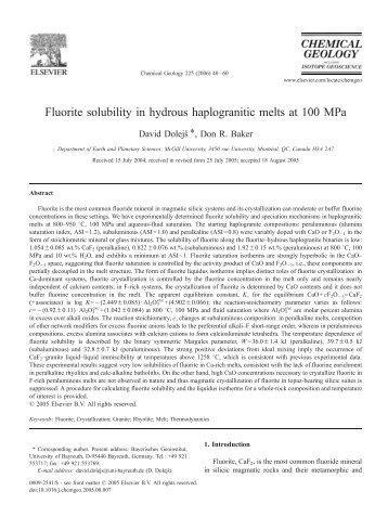 Fluorite solubility in hydrous haplogranitic melts at 100 MPa