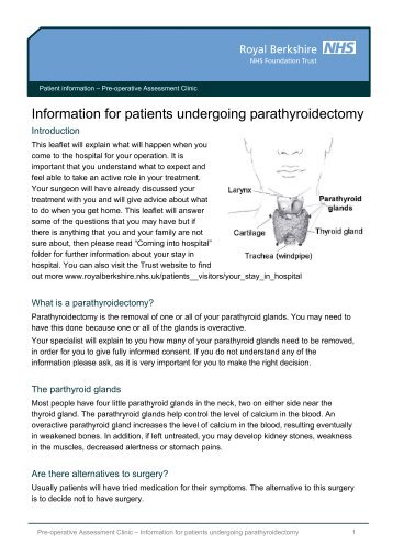 Information for patients undergoing parathyroidectomy - The Royal ...