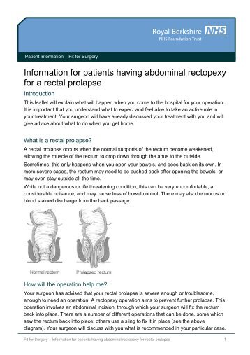 Information for patients having abdominal rectopexy for a rectal ...