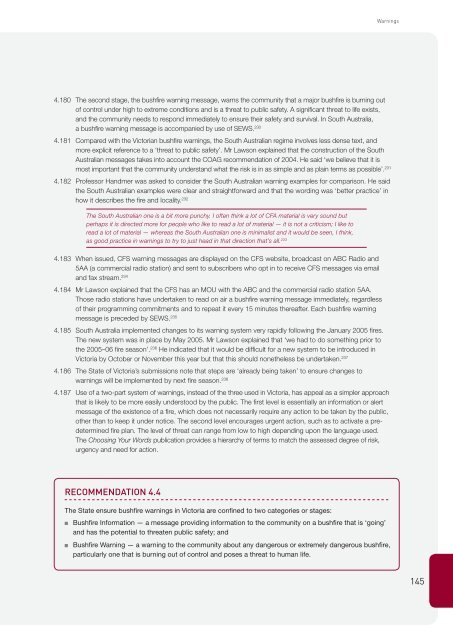 Chapter 4 - Warnings - 2009 Victorian Bushfires Royal Commission