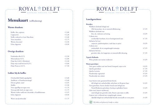 Menukaart - Royal Delft