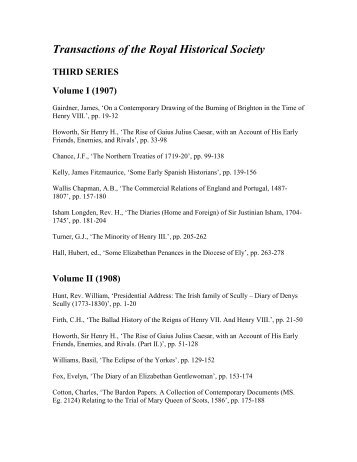 TRHS Third Series - Royal Historical Society