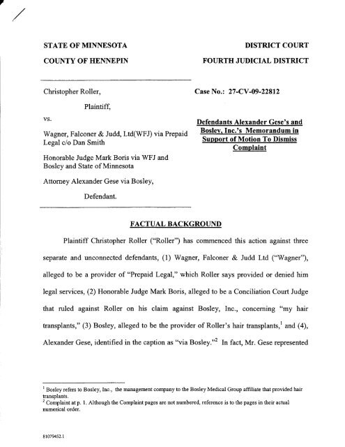 STATE OF MINNESOTA COUNTY OF HENNEPIN - BendmOver