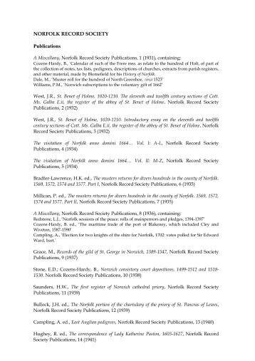 NORFOLK RECORD SOCIETY Publications - Royal Historical Society