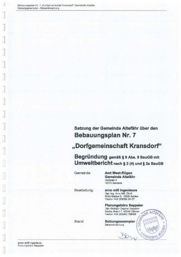 Bebauungsplan Nr. 7 „Dorfgemeinschaft Kransdorf" - Amt West Rügen