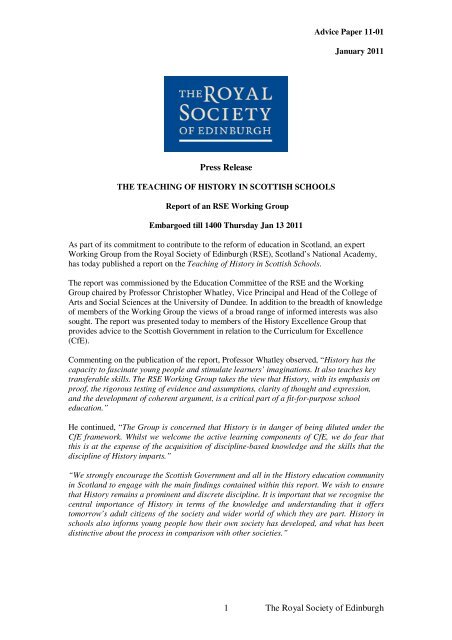 The Teaching Of History In Scottish Schools The Royal Society Of