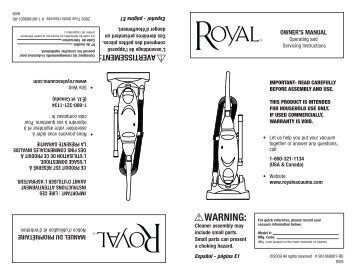 WARNING: - Royal Vacuums