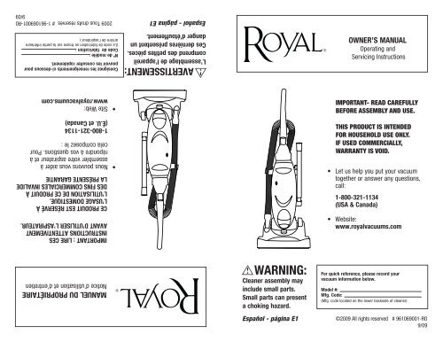 WARNING: - Royal Vacuums