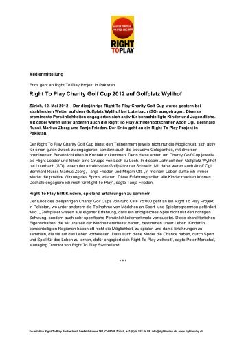 Right To Play Charity Golf Cup 2012 auf Golfplatz Wylihof