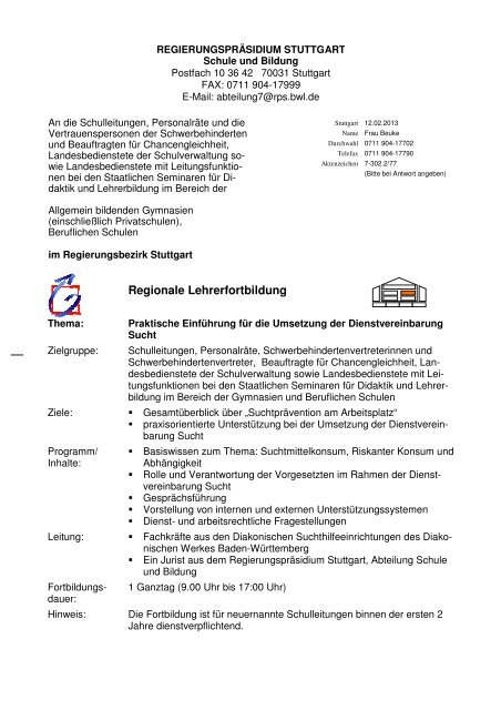 Regionale Lehrerfortbildung - Regierungspräsidium Stuttgart