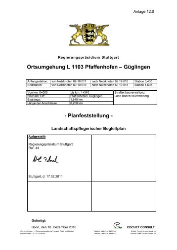 Ortsumgehung L 1103 Pfaffenhofen – Güglingen - Planfeststellung -