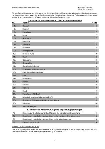 Schwerpunktthemen Abitur 2013 - Zum Kultusportal