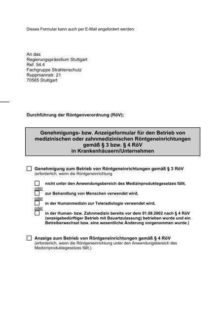 Genehmigungs- bzw. Anzeigeformular für den Betrieb von ...