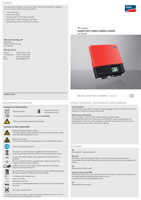 SUNNY BOY 3000TL/4000TL/5000TL - User manual - SMA Solar ...