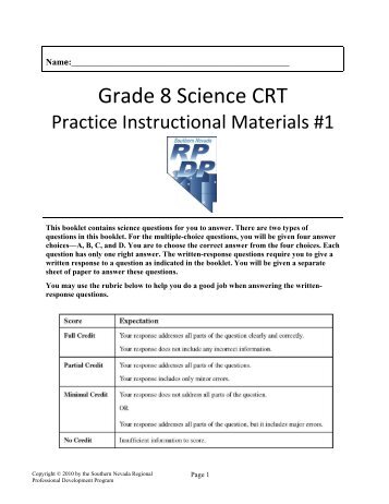 Grade 8 Science CRT Instructional Material #1 - RPDP