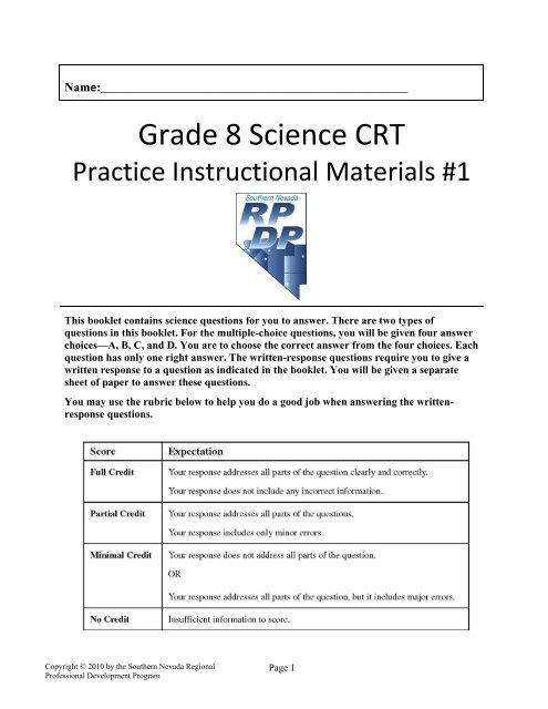 Grade 8 Science CRT Instructional Material #1 - RPDP