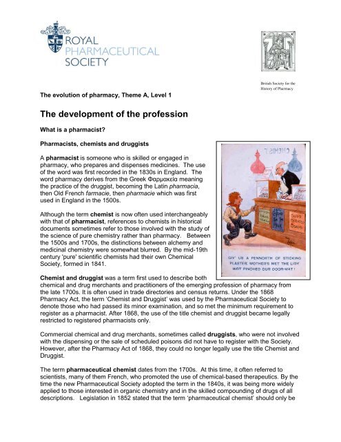 The development of the profession - Royal Pharmaceutical Society