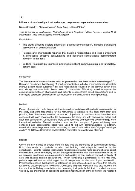 RPS Conference 2010, Abstracts 2010 - Royal Pharmaceutical Society