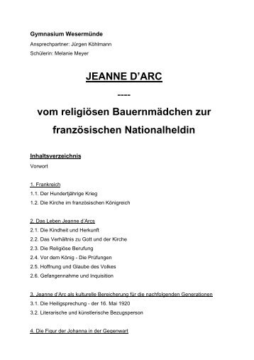 JEANNE D'ARC vom religiÃ¶sen BauernmÃ¤dchen zur franzÃ¶sischen ...