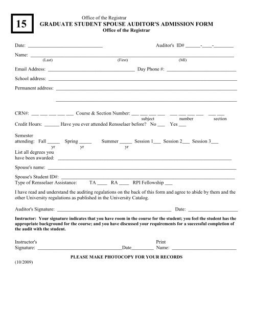 AUDITOR'S ADMISSION FORM