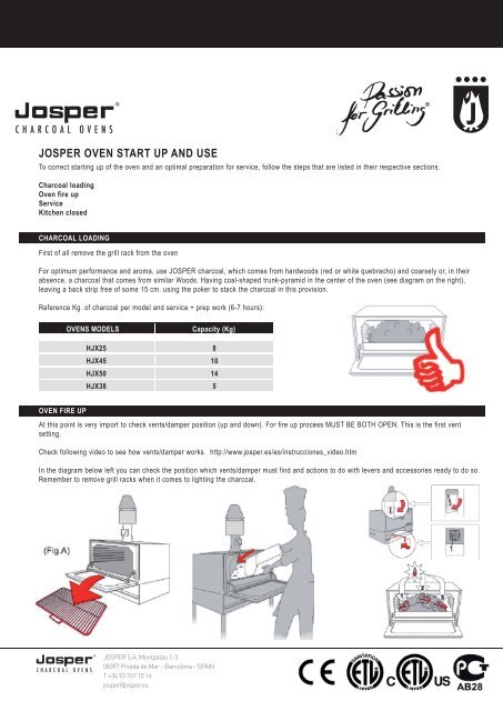 JOSPER OVEN START UP AND USE