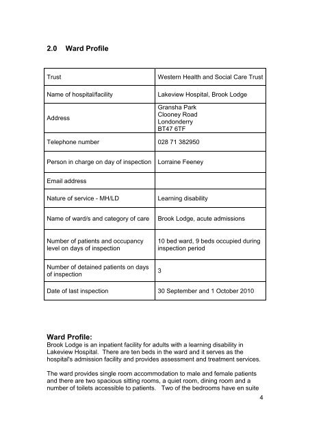 Brook Lodge, Lakeview Hospital - Regulation and Quality ...