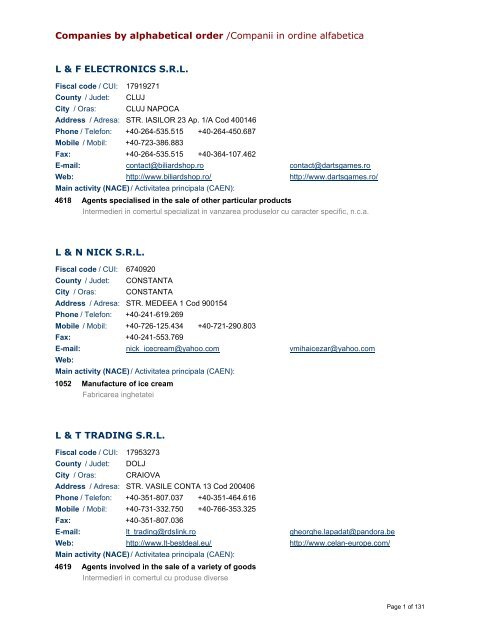 Companies by alphabetical order /Companii in ordine alfabetica L ...