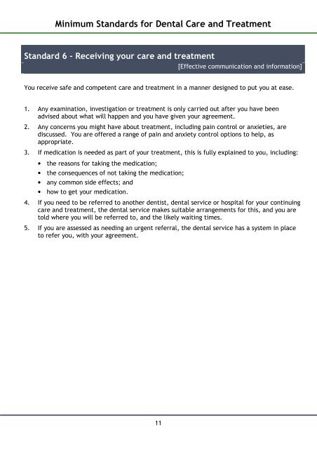 Minimum Standards for Dental Care and Treatment (2011)