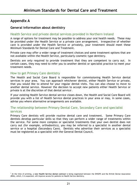 Minimum Standards for Dental Care and Treatment (2011)