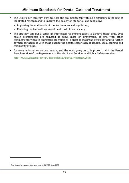 Minimum Standards for Dental Care and Treatment (2011)