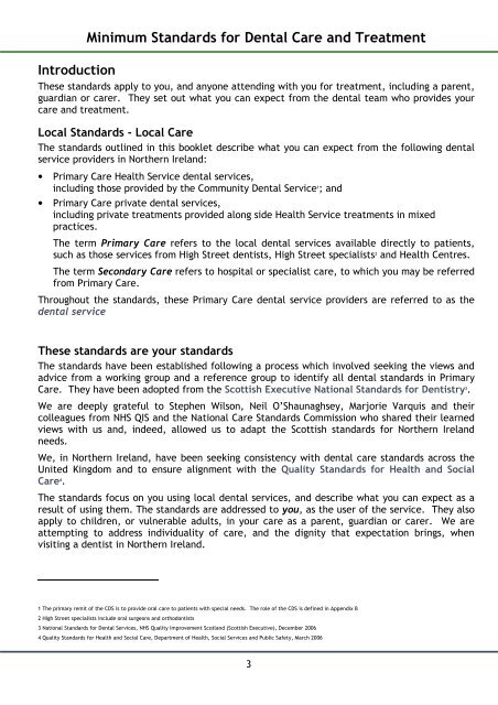 Minimum Standards for Dental Care and Treatment (2011)