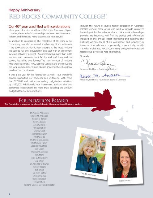 2009-2010 FOUNDATION Annual Report - Red Rocks Community ...