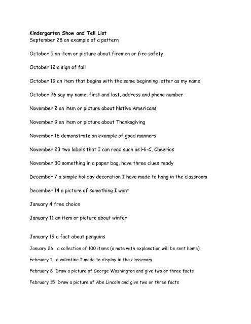 Show and Tell List