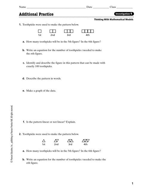 Investigation 1 Additional Practice - Canton Local Schools