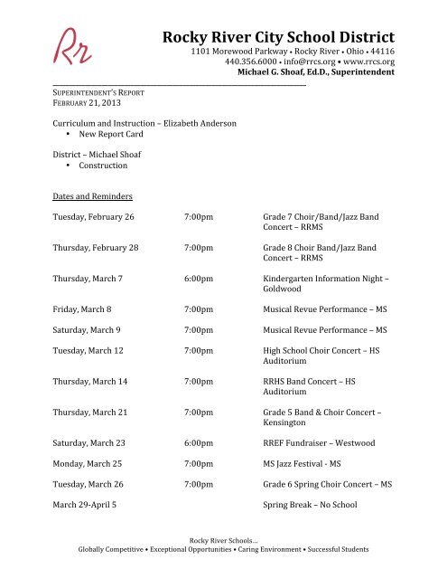 February Regular Board Meeting Minutes - Rocky River City Schools