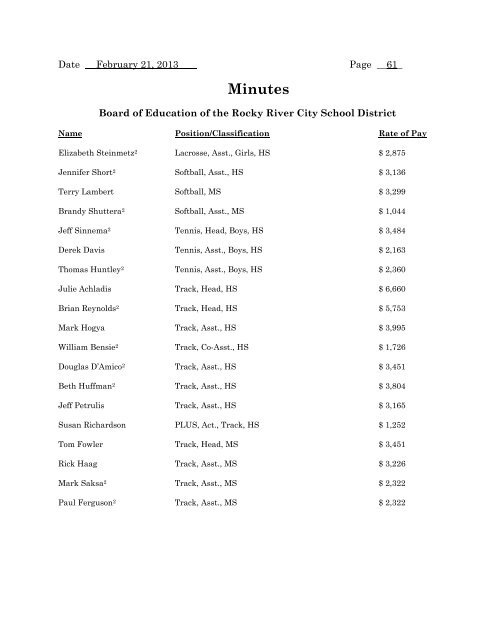 February Regular Board Meeting Minutes - Rocky River City Schools