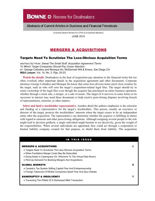 Bowne Review For Dealmakers June 2010 Rr Donnelley