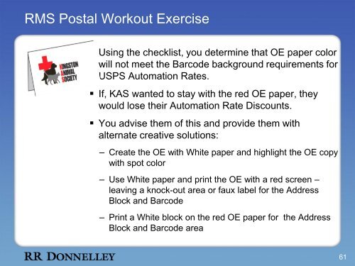 RMS Postal Workout Program Workout #5 - Barcodes - RR Donnelley