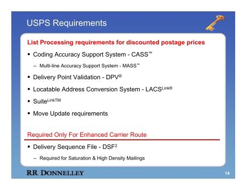 RMS Postal Workout Program - RR Donnelley